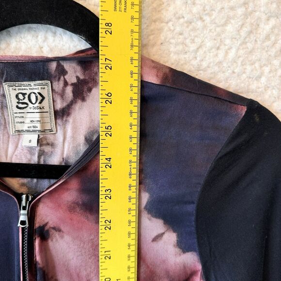 Go Silk Go Zippy Womens‎ Small Zip Front Long Sleeve Top Silk Blend Raw Hem Top - Picture 11 of 12